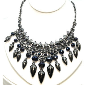 Simply Vera Wang Gothic Vamp Statement Necklace Gunmetal Crystal Bib Collar Y2K+